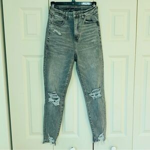 American Eagle Next Level Stretch High Waist Jeans Ripped Light Gray Size4 Short
